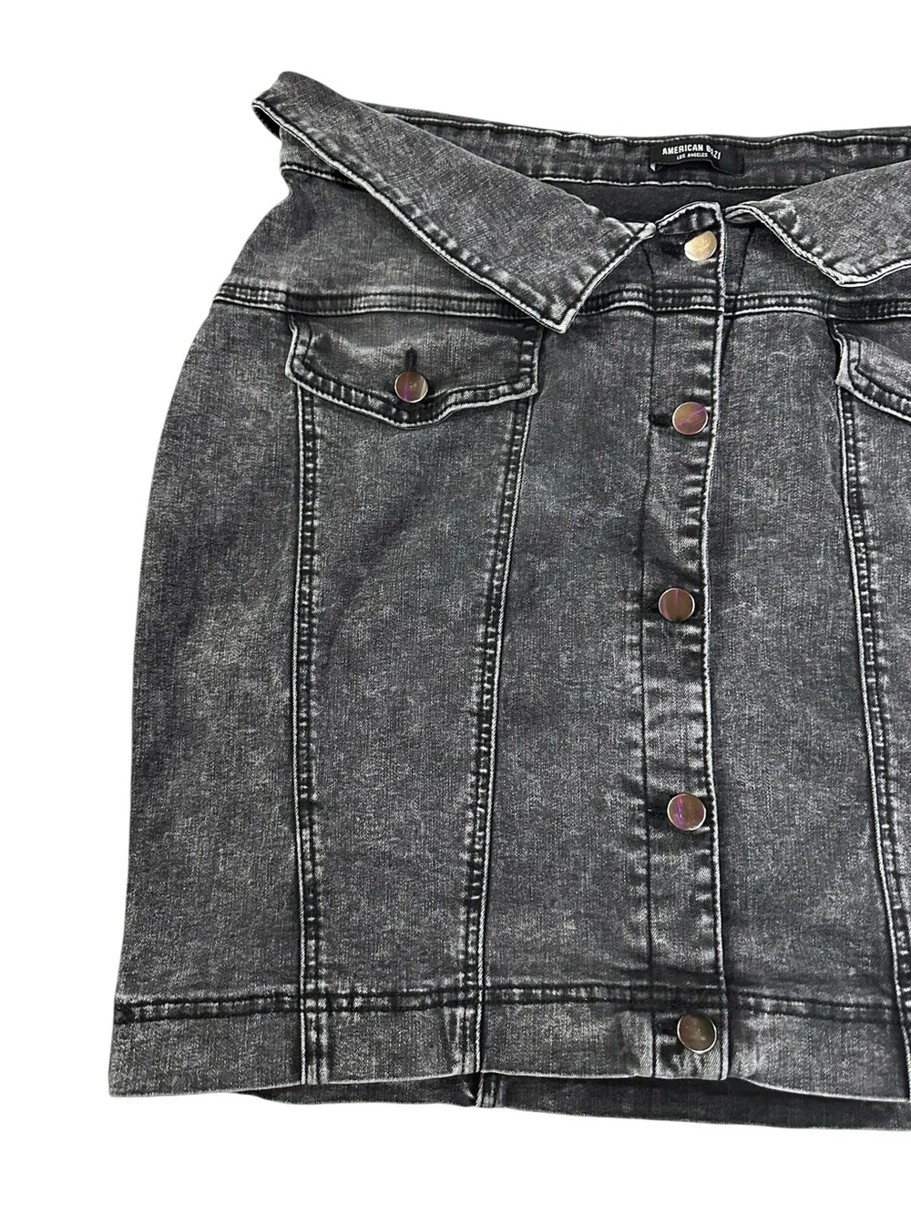 AMERICAN BAZI / Black Distressed Mini Jean Skirt / Size 2X / Grunge Emo Denim